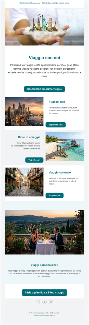 Email di viaggi su misura
