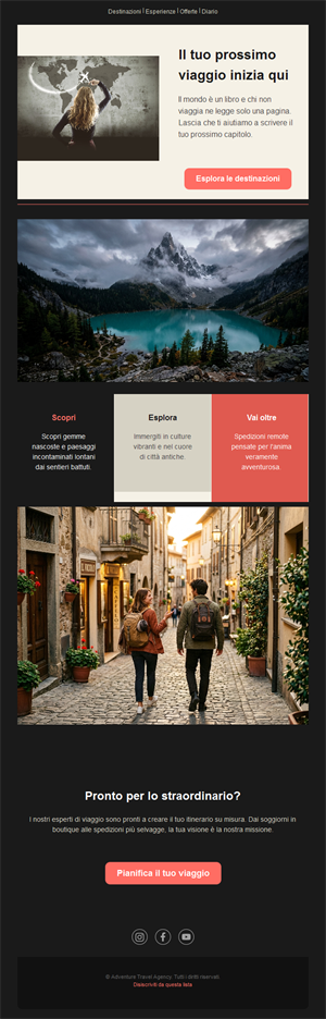 Email di agenzia di viaggi d'avventura