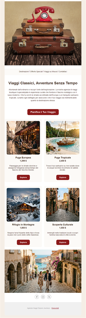 Email vintage di agenzia di viaggi