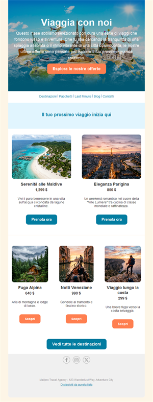 Newsletter di offerte di viaggio