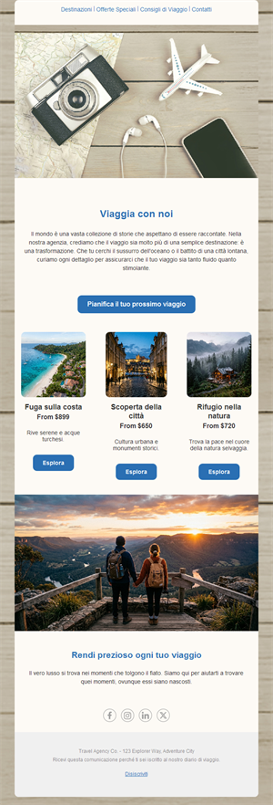 Email di agenzia di viaggi per pianificare