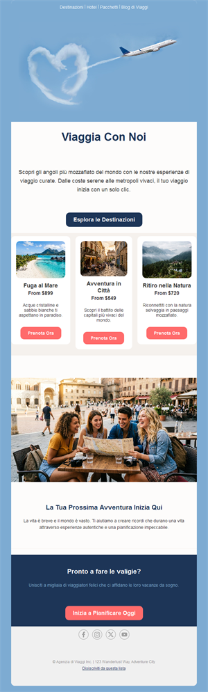 Email destinazioni di agenzia di viaggi