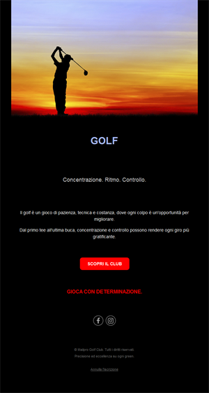 Email nera di golf club al tramonto