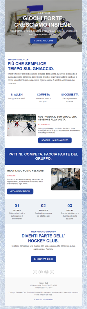 Newsletter iscrizione al club di hockey