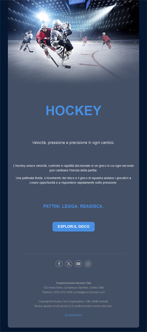 Email blu navy di partita di hockey