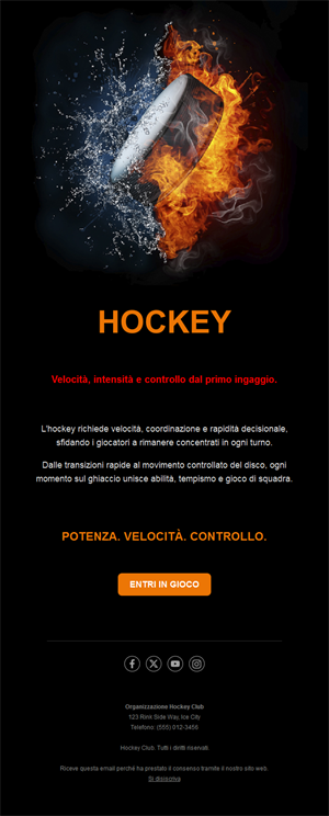 Email hockey fuoco e ghiaccio