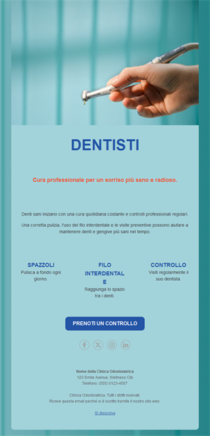 Email turchese per controllo dal dentista