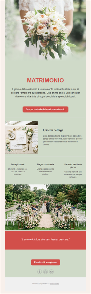 Email di nozze con bouquet da sposa