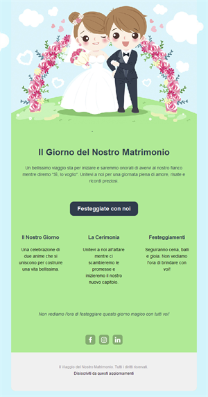 Email annuncio di nozze con coppia cartoon