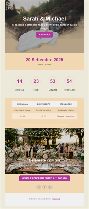 Email save the date per matrimonio
