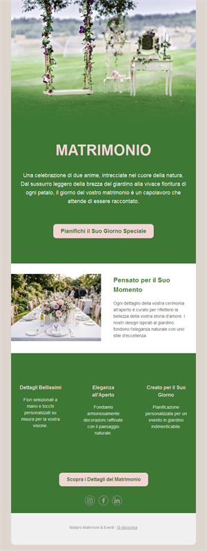Email di matrimonio all'aperto in giardino